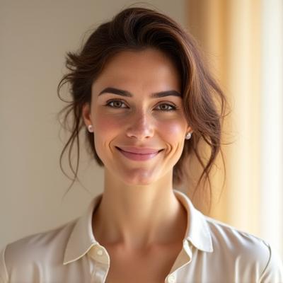 Anna Ferrari, Psicologa del Benessere e Coach Mentale, con un'espressione accogliente e rassicurante