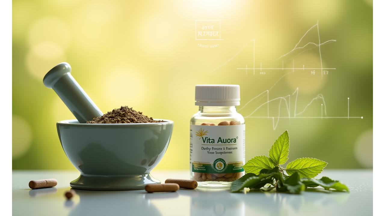 Un microscopio su capsule di integratori con grafici di assorbimento in background, simbolo della qualità e biodisponibilità degli integratori naturali.