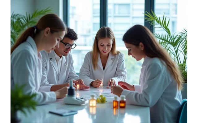 Team di esperti che analizzano prodotti in laboratorio
