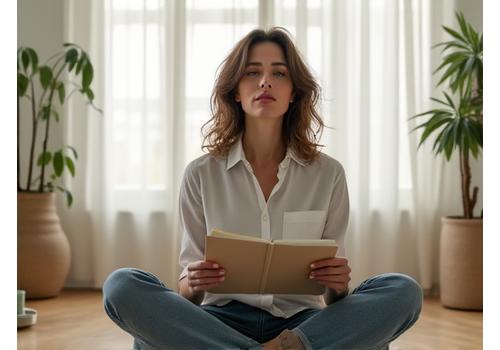 Donna che medita, simbolo di equilibrio e gestione dello stress