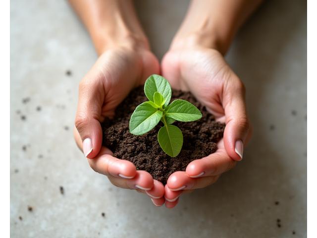 Illustrazione di una mano che protegge una piccola pianta verde simboleggiando la cura per la community e la responsabilità individuale